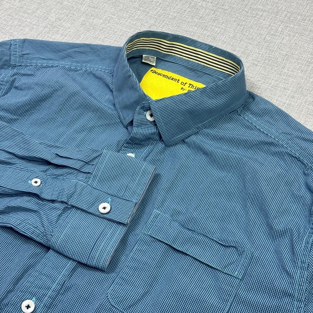 Descendant Of‎ Thieves Shirt Mens L Blue Long Sleeve Button-Up Check Cotton